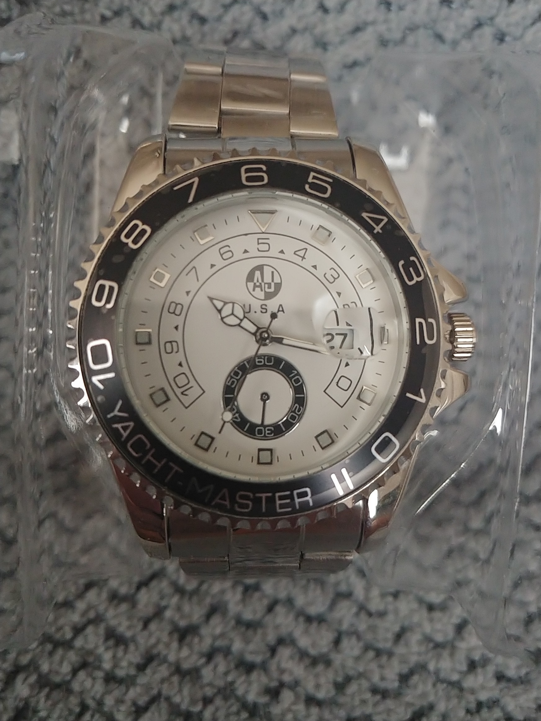 Silver YachtMaster Style Mens Watch  White Dial